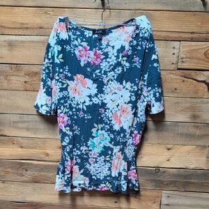 AUW Floral Blouse - Blue and Pink